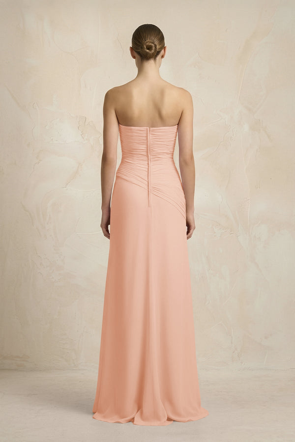 Sheath Chiffon Strapless Pleated Bridesmaid Dress in English Rose - KISS BRIDAL Bridesmaid Dresses