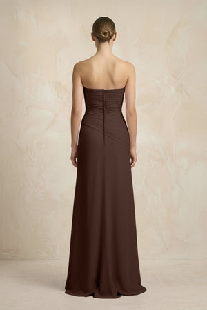 Sheath Chiffon Strapless Pleated Bridesmaid Dress in Espresso - KISS BRIDAL Bridesmaid Dresses