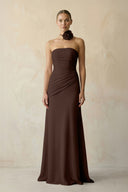 Sheath Chiffon Strapless Pleated Bridesmaid Dress in Espresso - KISS BRIDAL Bridesmaid Dresses