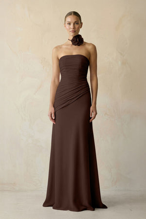 Sheath Chiffon Strapless Pleated Bridesmaid Dress in Espresso - KISS BRIDAL Bridesmaid Dresses