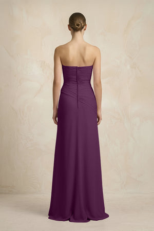 Sheath Chiffon Strapless Pleated Bridesmaid Dress in Fig (2) | KISSBRIDAL