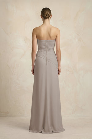 Sheath Chiffon Strapless Pleated Bridesmaid Dress in Frost (2) | KISSBRIDAL
