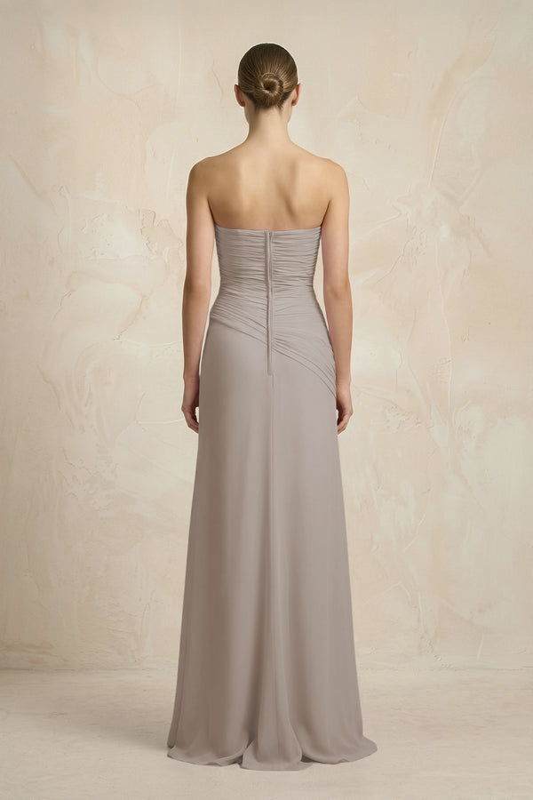 Sheath Chiffon Strapless Pleated Bridesmaid Dress in Frost (2) | KISSBRIDAL