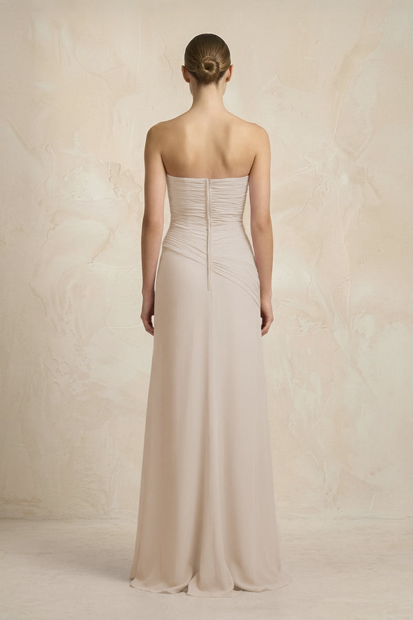 Sheath Chiffon Strapless Pleated Bridesmaid Dress in Frost - KISS BRIDAL Bridesmaid Dresses