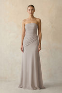 Sheath Chiffon Strapless Pleated Bridesmaid Dress in Frost | KISSBRIDAL