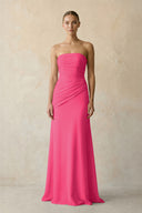 Sheath Chiffon Strapless Pleated Bridesmaid Dress in Fuchsia | KISSBRIDAL