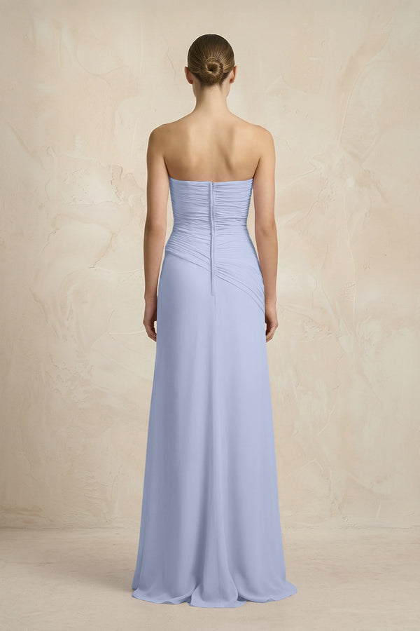 Sheath Chiffon Strapless Pleated Bridesmaid Dress in Ice (2) | KISSBRIDAL
