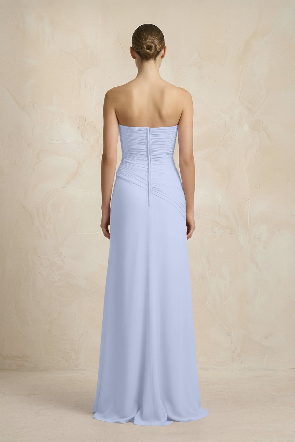 Sheath Chiffon Strapless Pleated Bridesmaid Dress in Ice - KISS BRIDAL Bridesmaid Dresses
