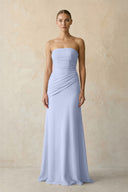 Sheath Chiffon Strapless Pleated Bridesmaid Dress in Ice | KISSBRIDAL
