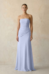 Sheath Chiffon Strapless Pleated Bridesmaid Dress in Ice | KISSBRIDAL