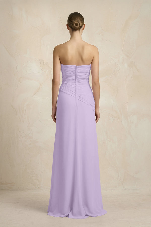 Sheath Chiffon Strapless Pleated Bridesmaid Dress in Lavender - KISS BRIDAL Bridesmaid Dresses