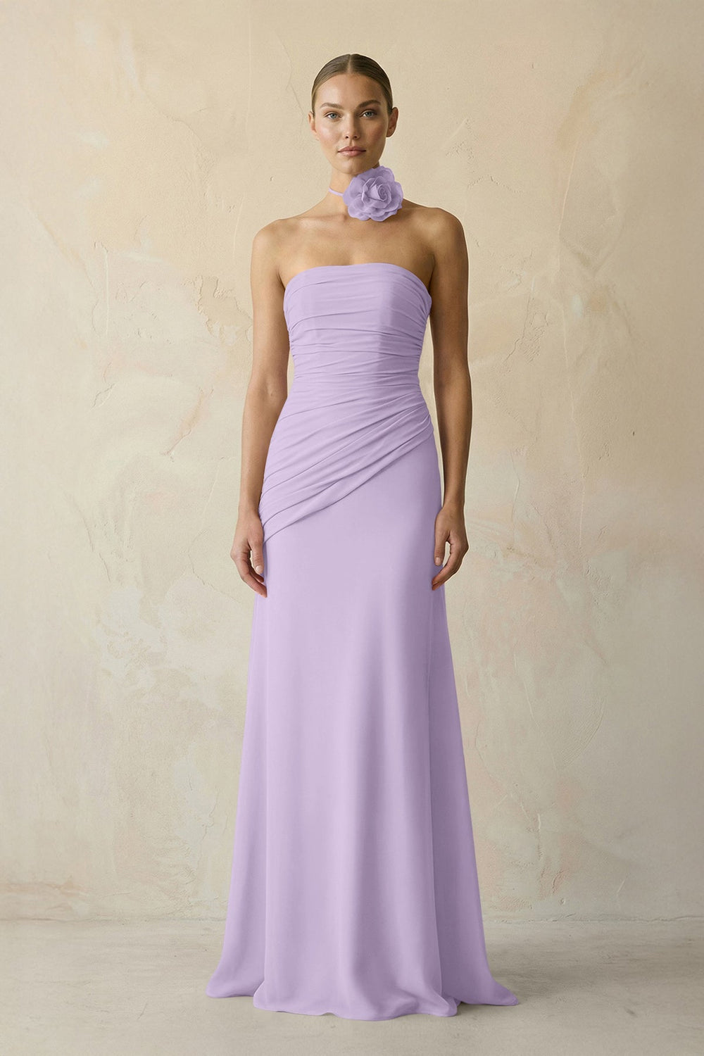 Sheath Chiffon Strapless Pleated Bridesmaid Dress in Lavender - KISS BRIDAL Bridesmaid Dresses