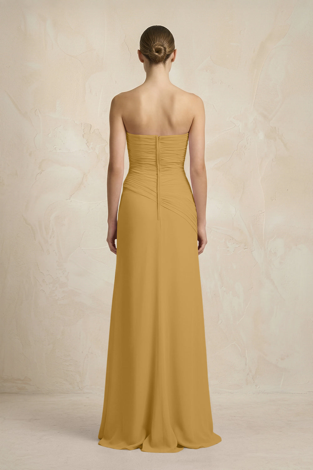 Sheath Chiffon Strapless Pleated Bridesmaid Dress in Marigold