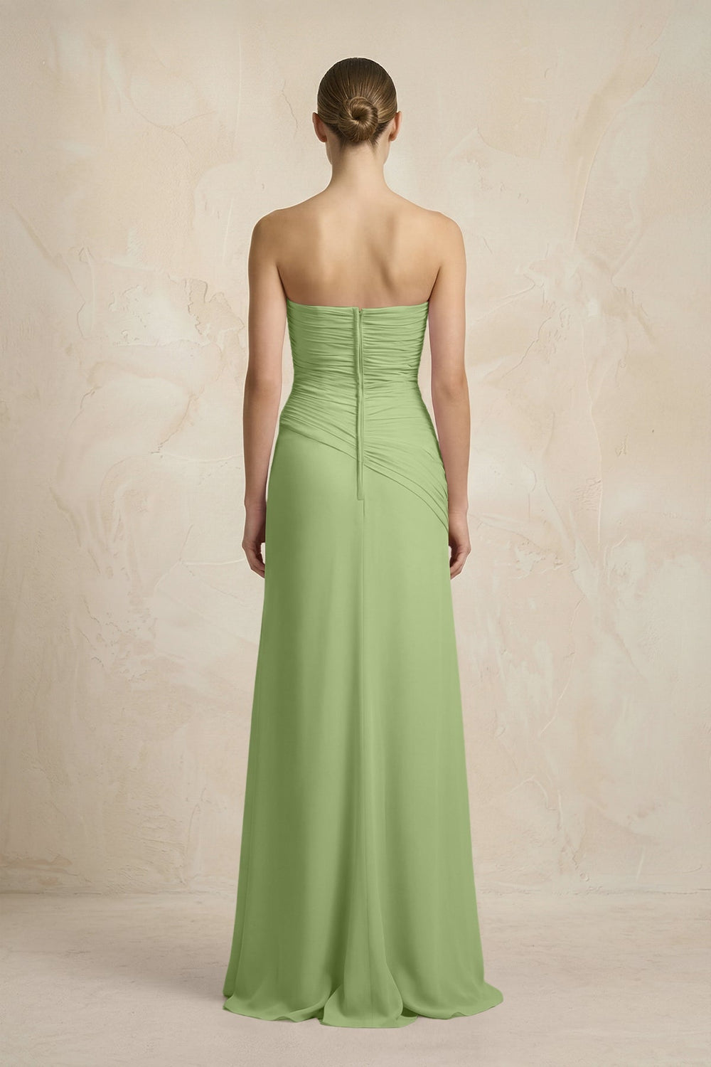 Sheath Chiffon Strapless Pleated Bridesmaid Dress in Matcha - KISS BRIDAL Bridesmaid Dresses