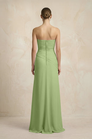 Sheath Chiffon Strapless Pleated Bridesmaid Dress in Matcha - KISS BRIDAL Bridesmaid Dresses