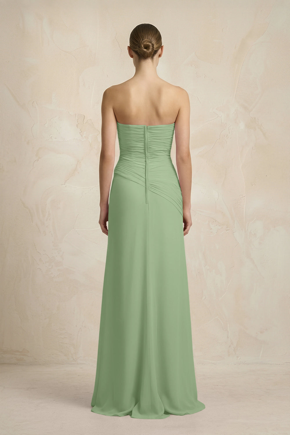 Sheath Chiffon Strapless Pleated Bridesmaid Dress in Matcha