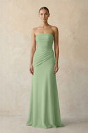 Sheath Chiffon Strapless Pleated Bridesmaid Dress in Matcha | KISSBRIDAL