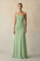 Sheath Chiffon Strapless Pleated Bridesmaid Dress in Matcha | KISSBRIDAL