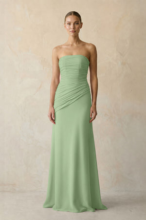 Sheath Chiffon Strapless Pleated Bridesmaid Dress in Matcha | KISSBRIDAL