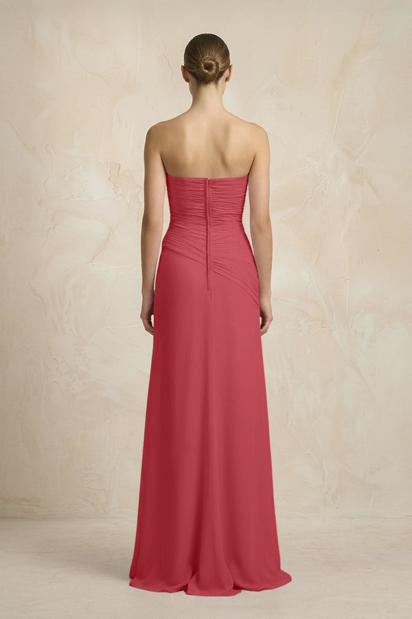 Sheath Chiffon Strapless Pleated Bridesmaid Dress in Merlot - KISS BRIDAL Bridesmaid Dresses