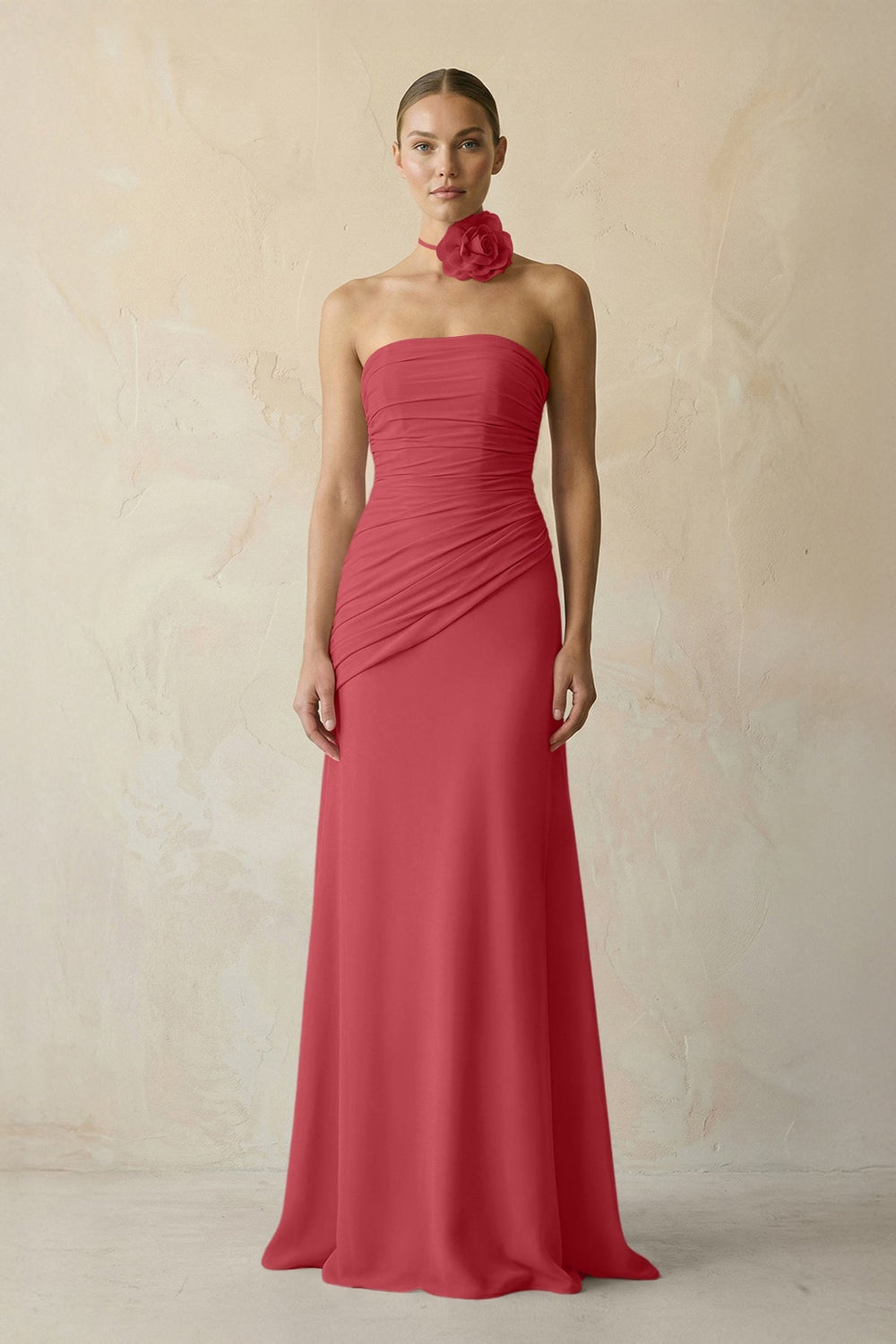 Sheath Chiffon Strapless Pleated Bridesmaid Dress in Merlot - KISS BRIDAL Bridesmaid Dresses
