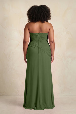 Sheath Chiffon Strapless Pleated Bridesmaid Dress in Moss (4) [sizeplus] | KISSBRIDAL