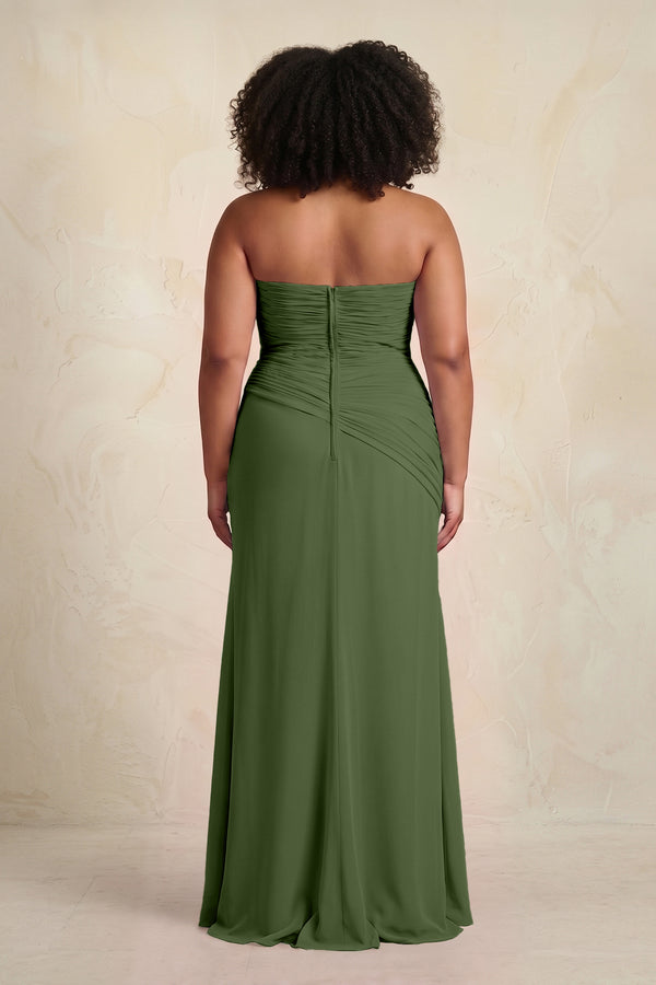 Sheath Chiffon Strapless Pleated Bridesmaid Dress in Moss (4) [sizeplus] | KISSBRIDAL