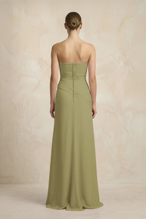 Sheath Chiffon Strapless Pleated Bridesmaid Dress in Moss Green (2) | KISSBRIDAL