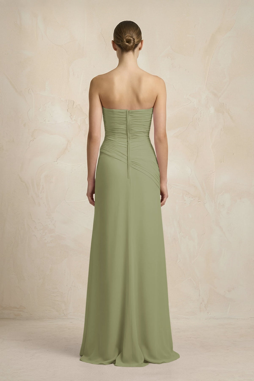 Sheath Chiffon Strapless Pleated Bridesmaid Dress in Moss Green - KISS BRIDAL Bridesmaid Dresses