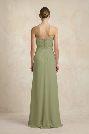 Sheath Chiffon Strapless Pleated Bridesmaid Dress in Moss Green - KISS BRIDAL Bridesmaid Dresses