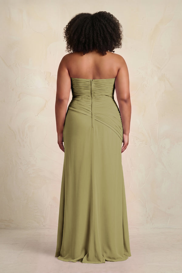 Sheath Chiffon Strapless Pleated Bridesmaid Dress in Moss Green (4) [sizeplus] | KISSBRIDAL