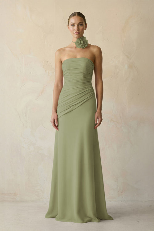 Sheath Chiffon Strapless Pleated Bridesmaid Dress in Moss Green - KISS BRIDAL Bridesmaid Dresses