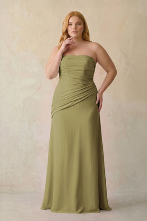 Sheath Chiffon Strapless Pleated Bridesmaid Dress in Moss Green [sizeplus] | KISSBRIDAL