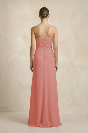 Sheath Chiffon Strapless Pleated Bridesmaid Dress in Mulberry (2) | KISSBRIDAL