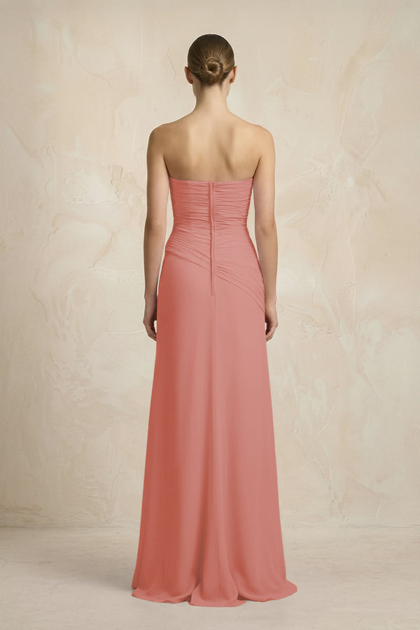 Sheath Chiffon Strapless Pleated Bridesmaid Dress in Mulberry (2) | KISSBRIDAL