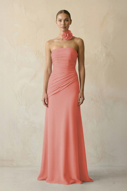 Sheath Chiffon Strapless Pleated Bridesmaid Dress in Mulberry - KISS BRIDAL Bridesmaid Dresses