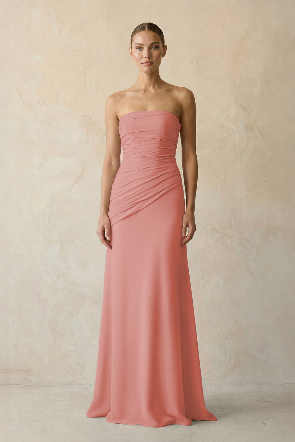Sheath Chiffon Strapless Pleated Bridesmaid Dress in Mulberry