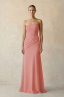 Sheath Chiffon Strapless Pleated Bridesmaid Dress in Mulberry | KISSBRIDAL