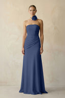 Sheath Chiffon Strapless Pleated Bridesmaid Dress in Navy - KISS BRIDAL Bridesmaid Dresses