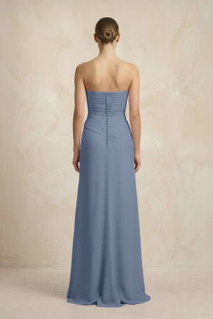 Sheath Chiffon Strapless Pleated Bridesmaid Dress in Neptune - KISS BRIDAL Bridesmaid Dresses