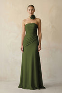 Sheath Chiffon Strapless Pleated Bridesmaid Dress in Olive - KISS BRIDAL Bridesmaid Dresses