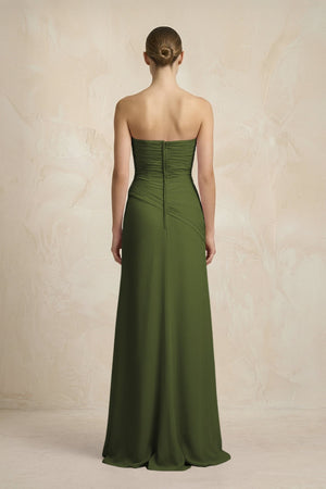 Sheath Chiffon Strapless Pleated Bridesmaid Dress in Olive - KISS BRIDAL Bridesmaid Dresses