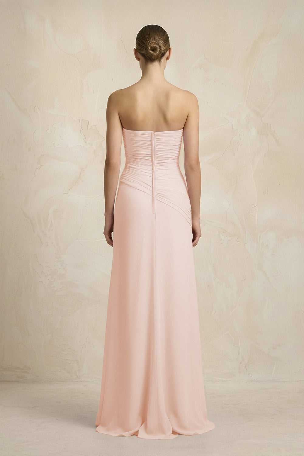 Sheath Chiffon Strapless Pleated Bridesmaid Dress in Pale Blush - KISS BRIDAL Bridesmaid Dresses