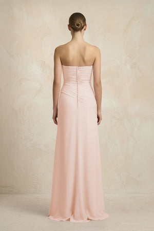 Sheath Chiffon Strapless Pleated Bridesmaid Dress in Pale Blush - KISS BRIDAL Bridesmaid Dresses