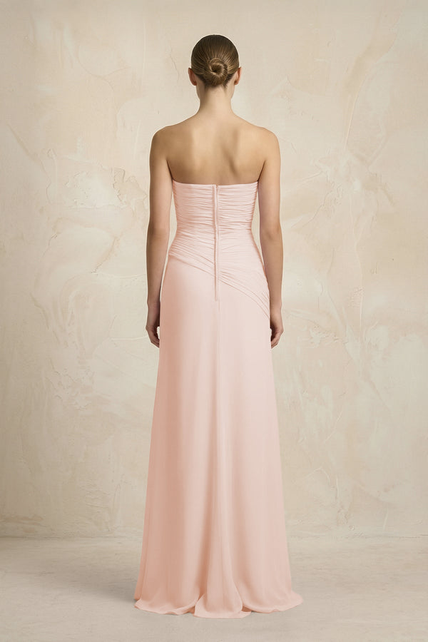 Sheath Chiffon Strapless Pleated Bridesmaid Dress in Pale Blush - KISS BRIDAL Bridesmaid Dresses