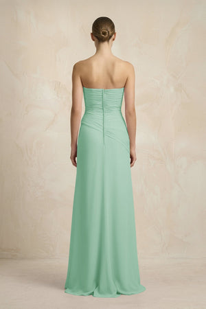 Sheath Chiffon Strapless Pleated Bridesmaid Dress in Pale Pistachio - KISS BRIDAL Bridesmaid Dresses