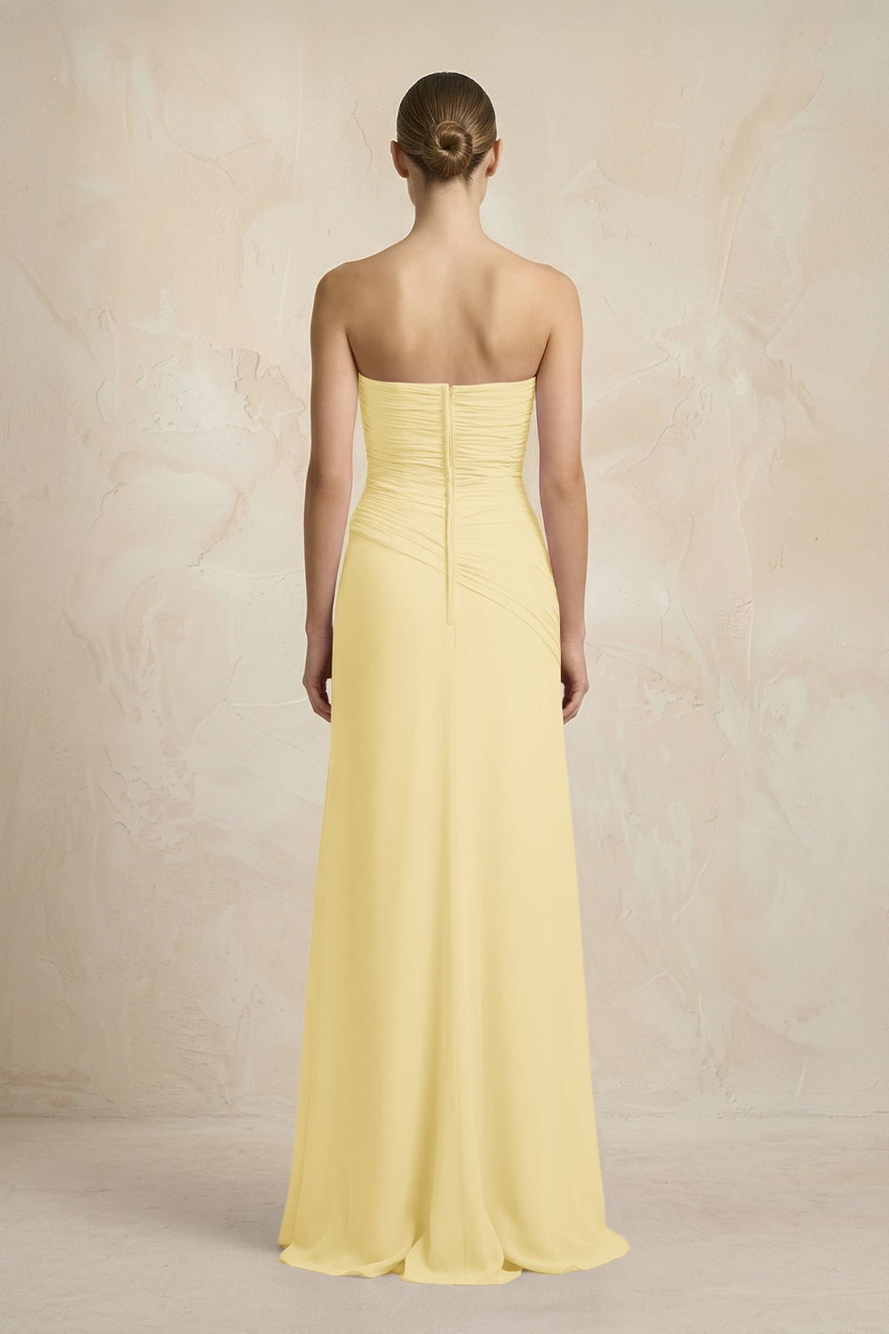 Sheath Chiffon Strapless Pleated Bridesmaid Dress in Pastel Yellow - SHE IS ME Bridesmaid Dresses