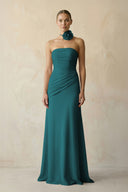 Sheath Chiffon Strapless Pleated Bridesmaid Dress in Pine - KISS BRIDAL Bridesmaid Dresses
