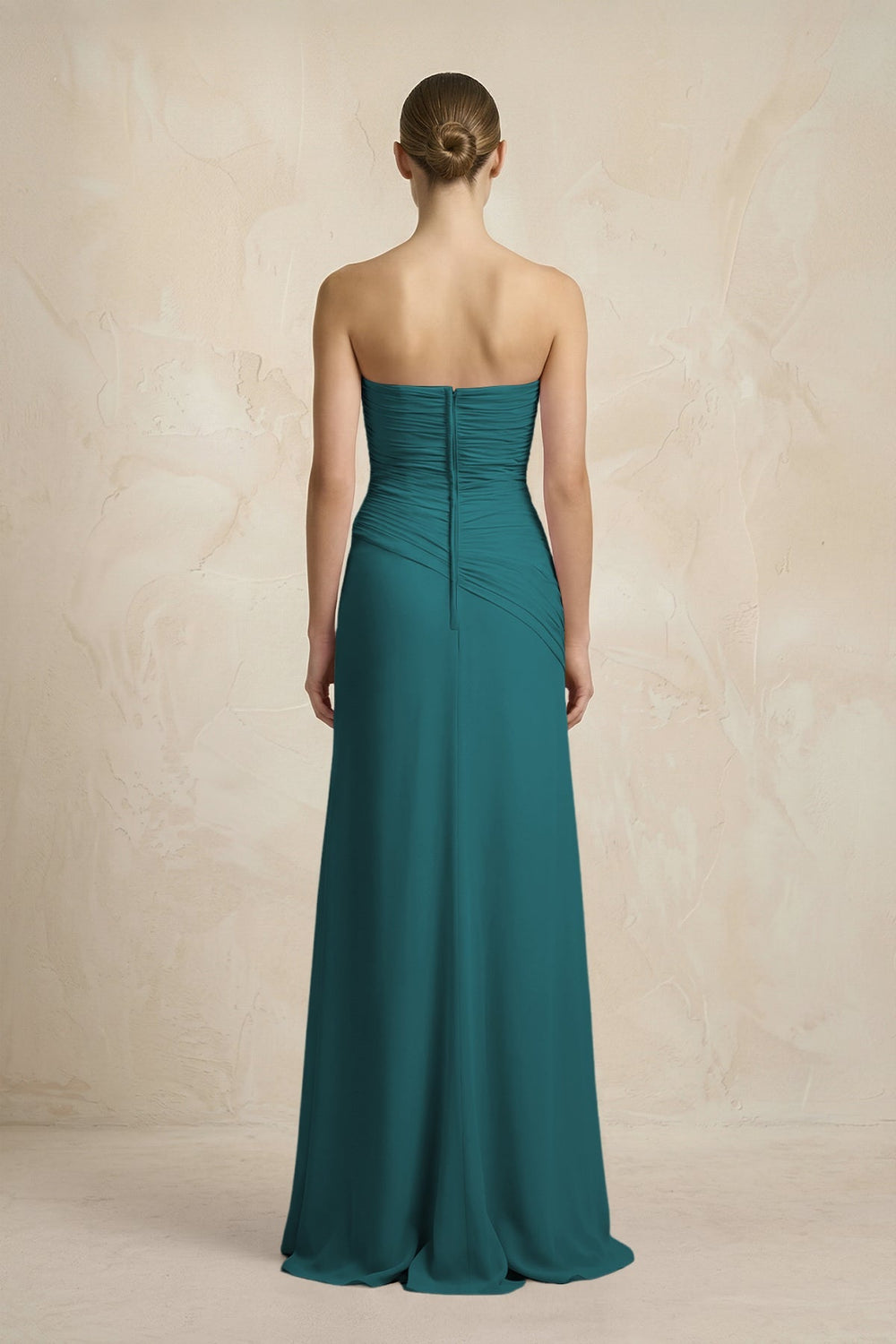 Sheath Chiffon Strapless Pleated Bridesmaid Dress in Pine - KISS BRIDAL Bridesmaid Dresses