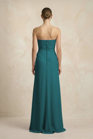 Sheath Chiffon Strapless Pleated Bridesmaid Dress in Pine - KISS BRIDAL Bridesmaid Dresses